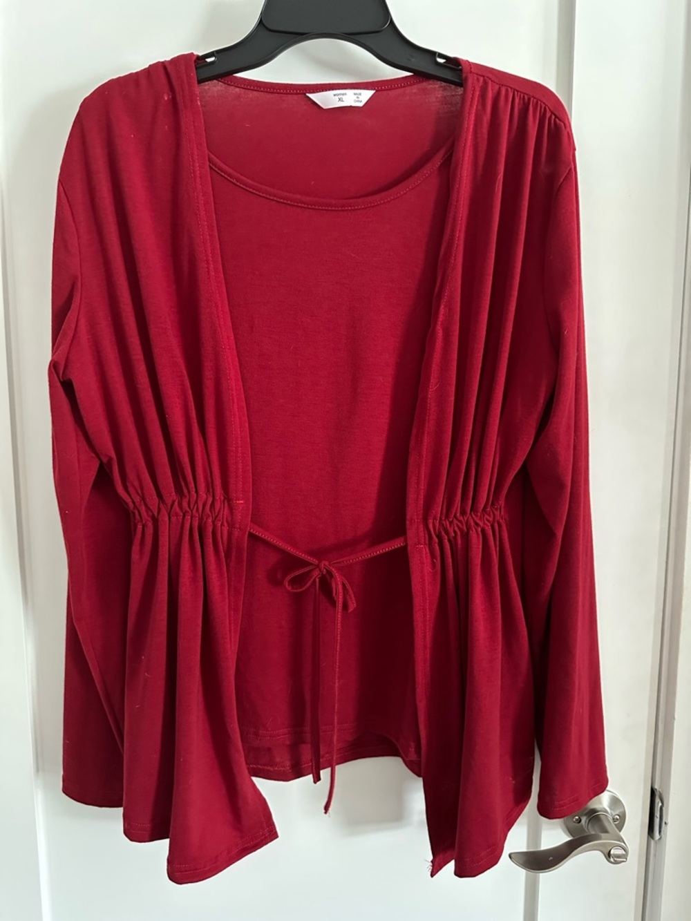 Open Front Tie-Waist Nursing Cardigan - Deep Red